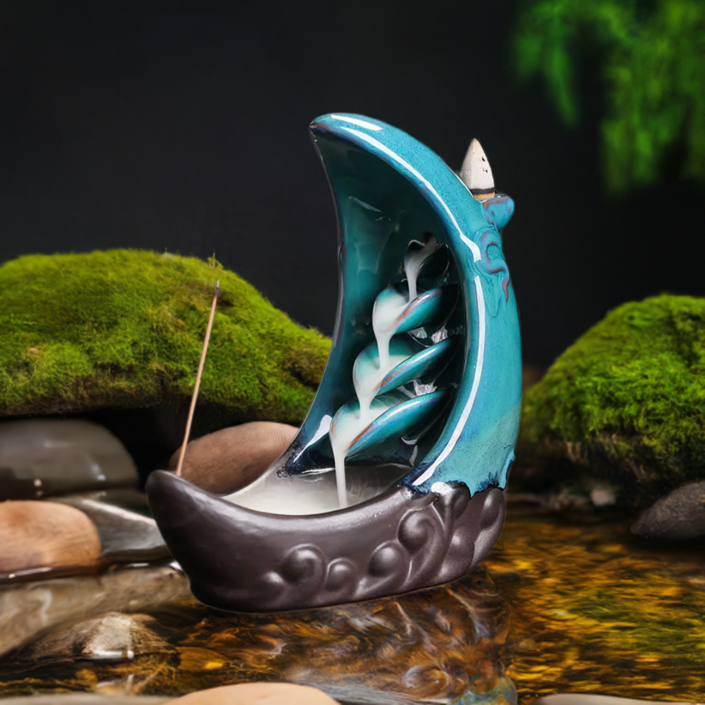 Coi Pond Crescent Moon Incense Burner For Backflow Incense Cones