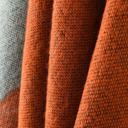 High Quality Fabric Zoom on Cozy Womens Poncho Pashmina - Zen Sense - Sunset Orange -  Cotton Cloak Shawl