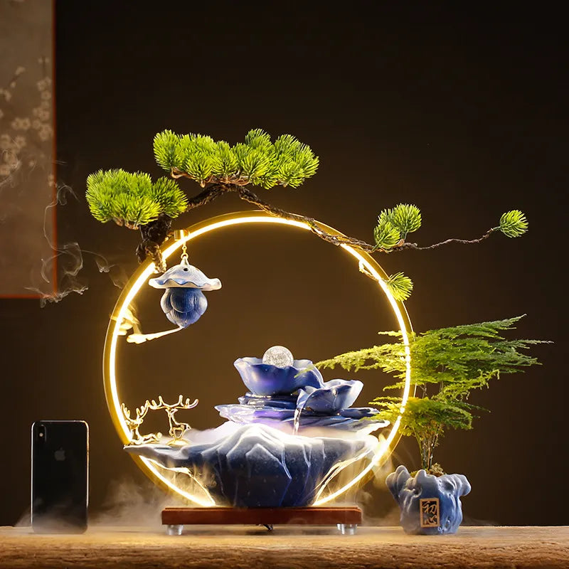 Bonsai Waterfall Humidifier, Incense Burner, Ring Light-Zen Sense